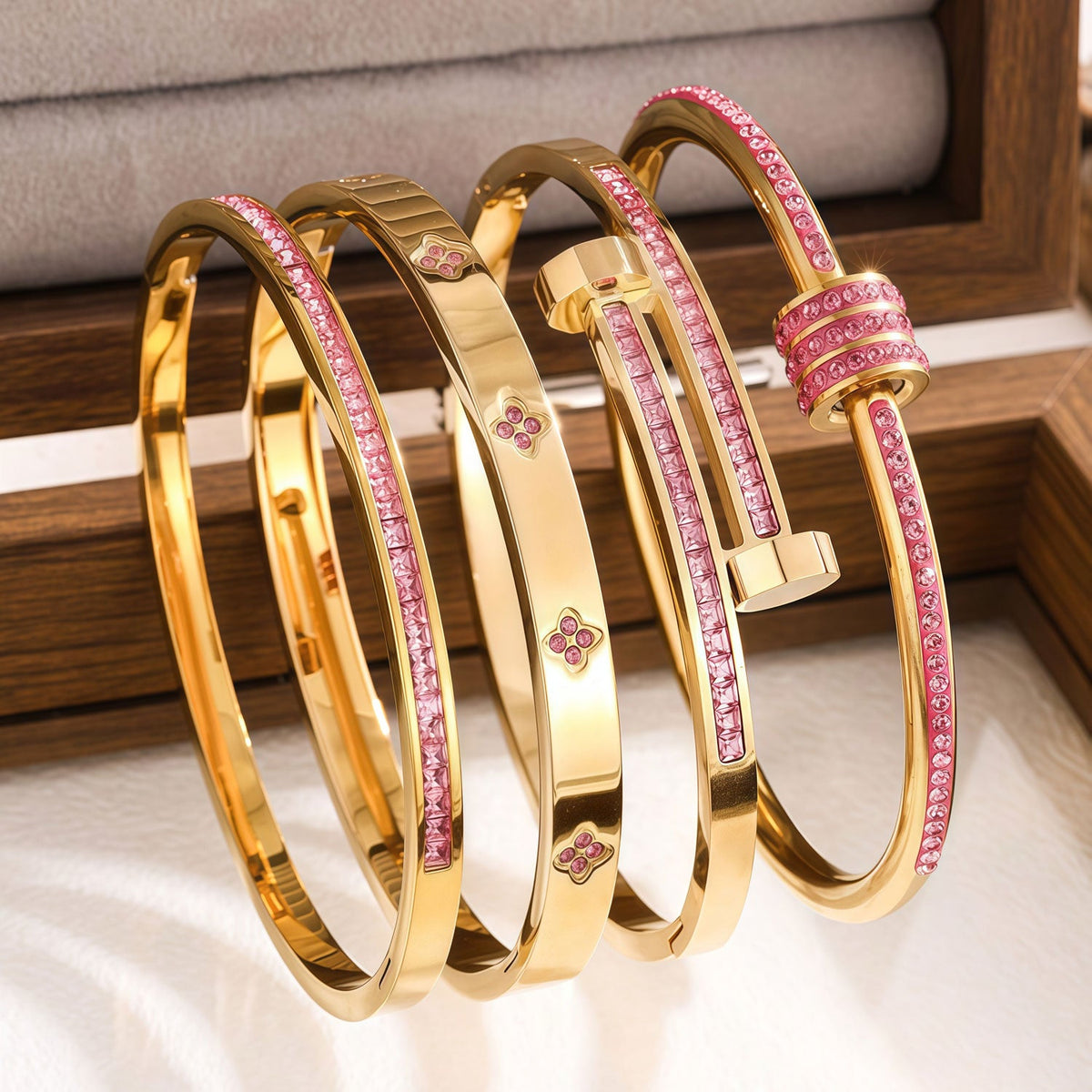 4-Piece Colorful Enamel Stainless Steel Bangles Set