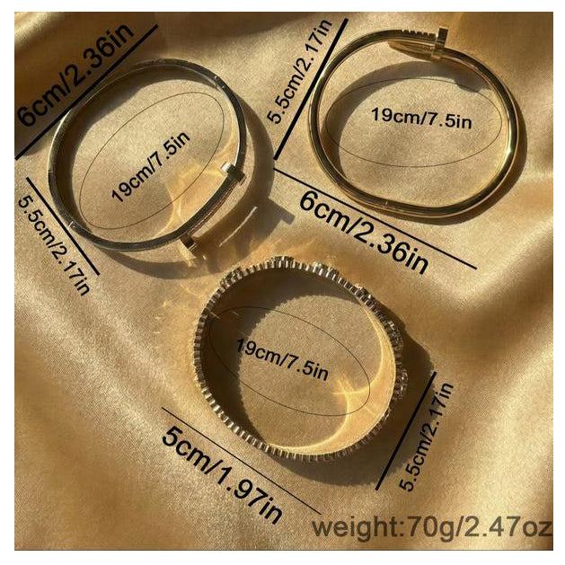 3-Piece Stainless Steel Stackable Bangle Set - Waterproof & Tarnish-Free