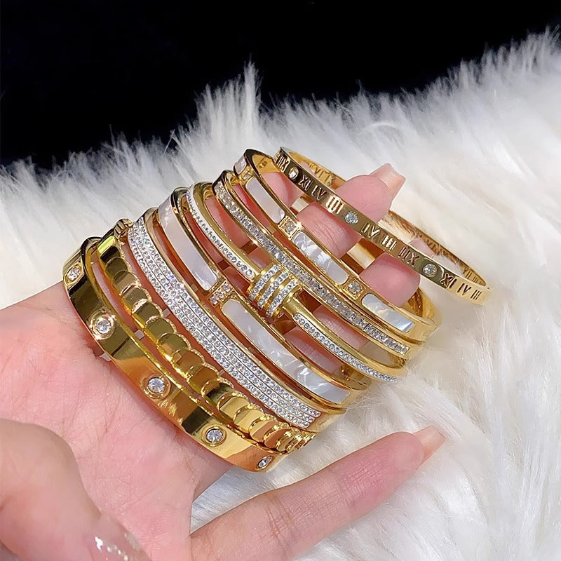 5-Piece Stainless Steel Stackable Bangle Set - Waterproof & Tarnish-Free