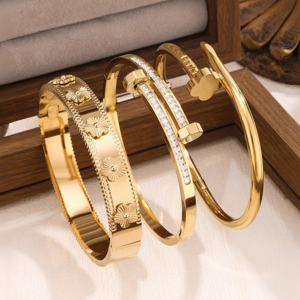 3-Piece Stainless Steel Stackable Bangle Set - Waterproof & Tarnish-Free