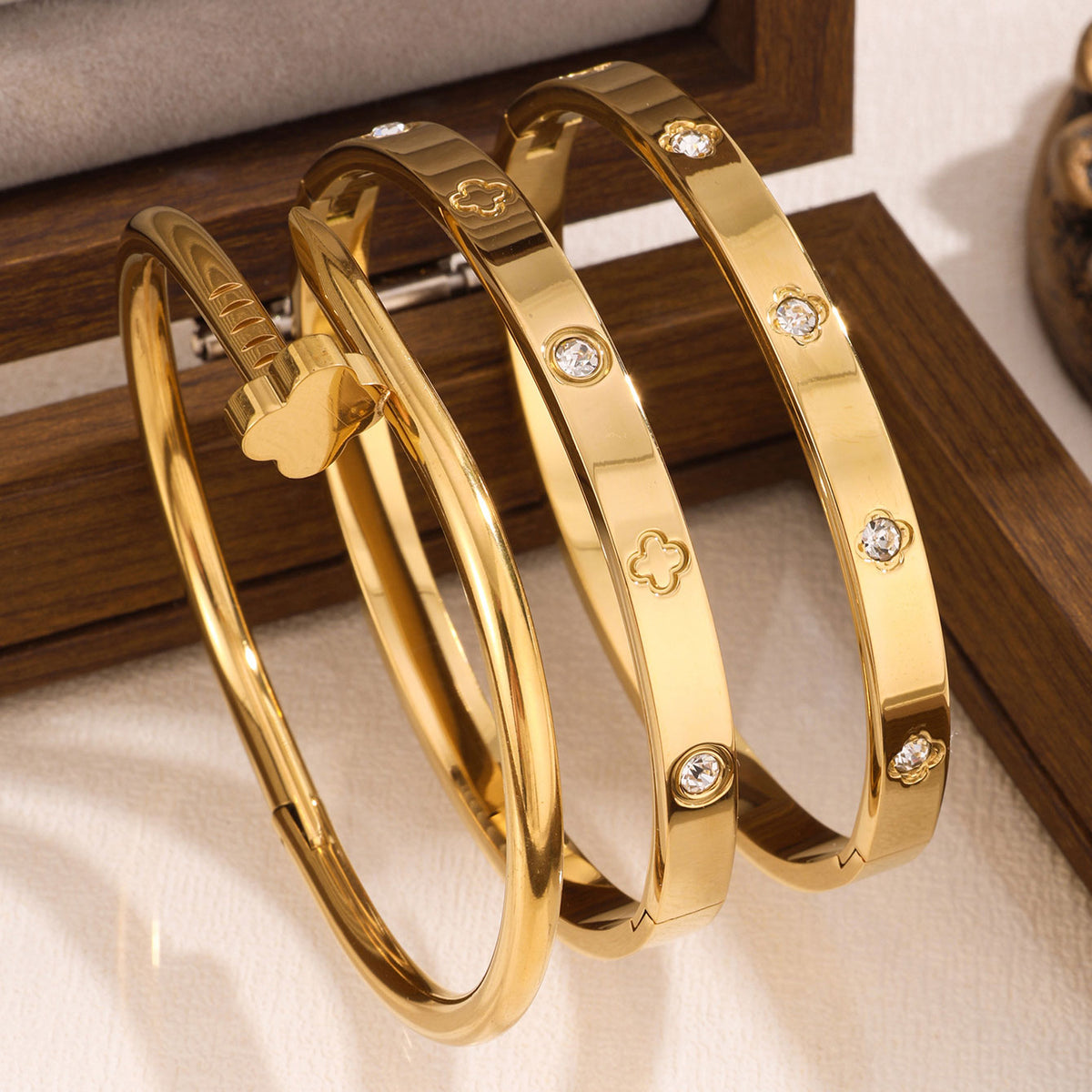 3-Piece Stainless Steel Stackable Bangle Set - Waterproof & Tarnish-Free