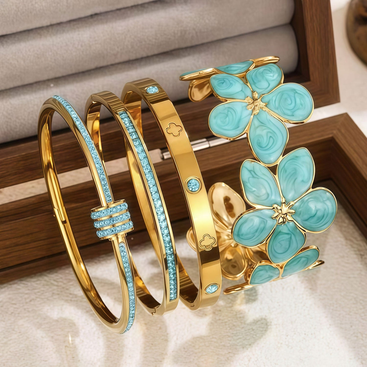 4-Piece Colorful Enamel Stainless Steel Bangles Set