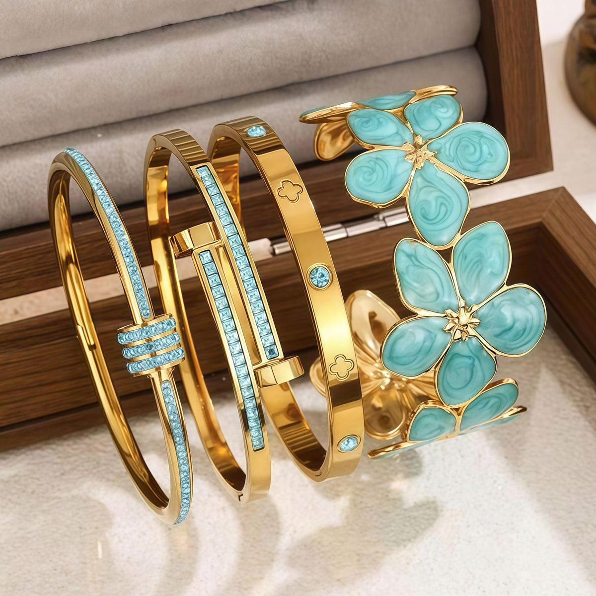 4-Piece Colorful Enamel Stainless Steel Bangles Set