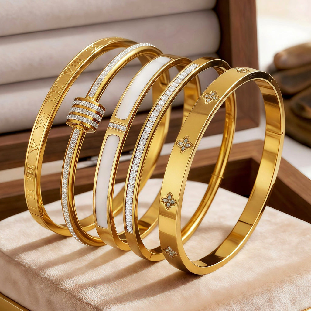 5-Piece Stainless Steel Stackable Bangle Set - Waterproof & Tarnish-Free