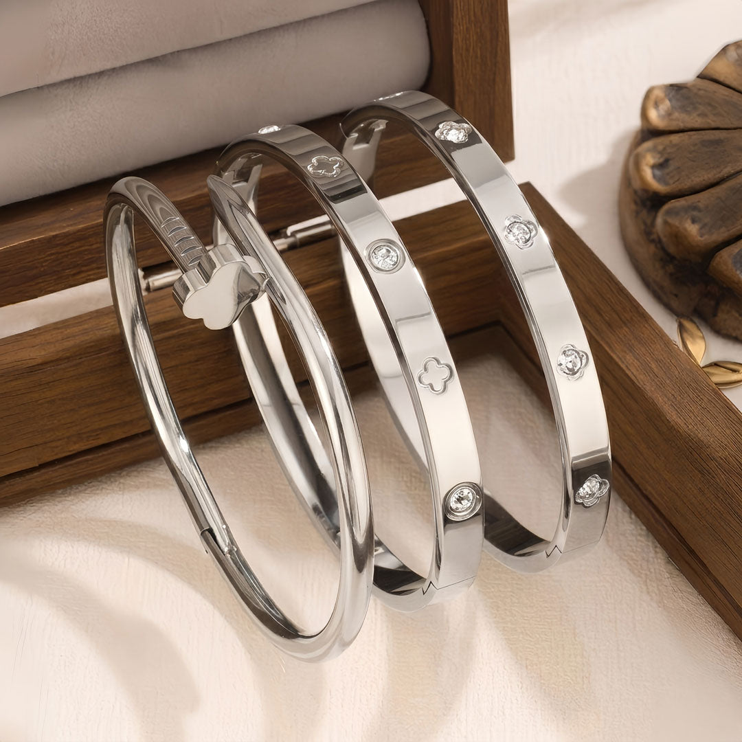 3-Piece Stainless Steel Stackable Bangle Set - Waterproof & Tarnish-Free