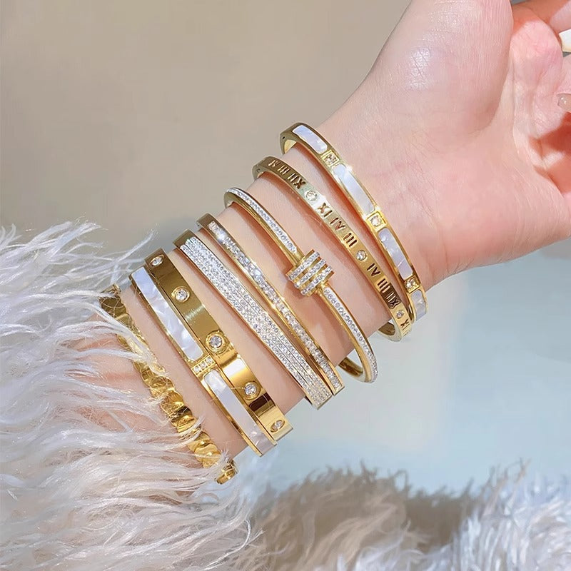 5-Piece Stainless Steel Stackable Bangle Set - Waterproof & Tarnish-Free