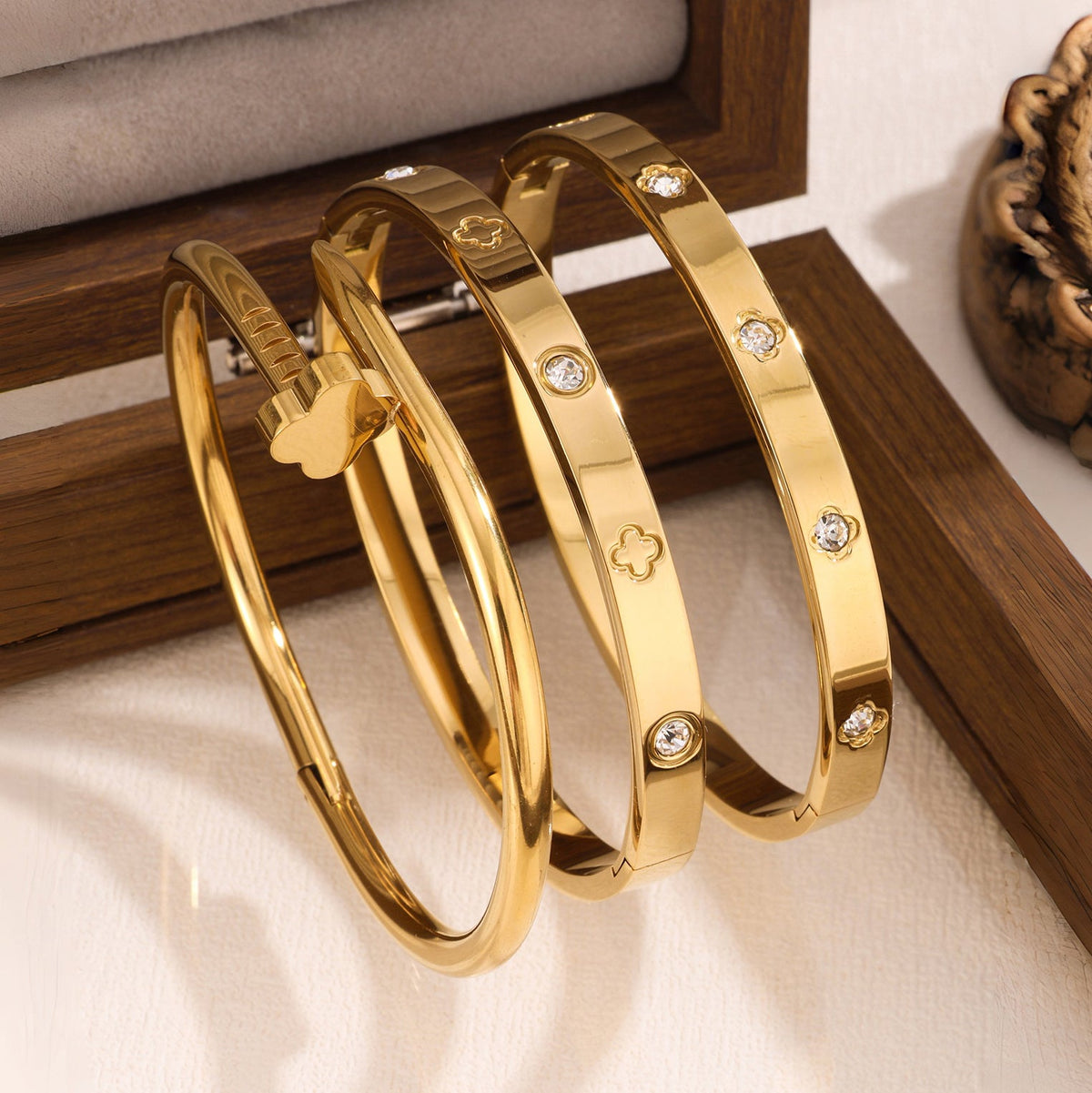 3-Piece Stainless Steel Stackable Bangle Set - Waterproof & Tarnish-Free