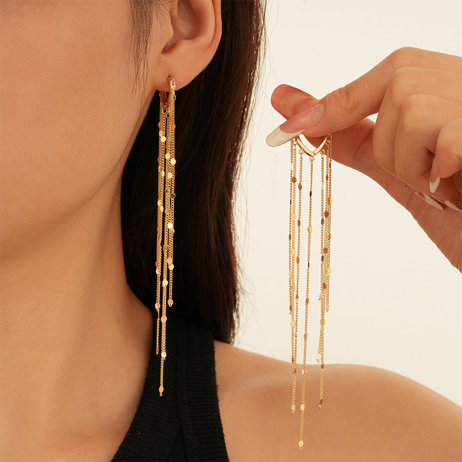 Cascading Chain Huggie Earrings - 14K Gold-Plated