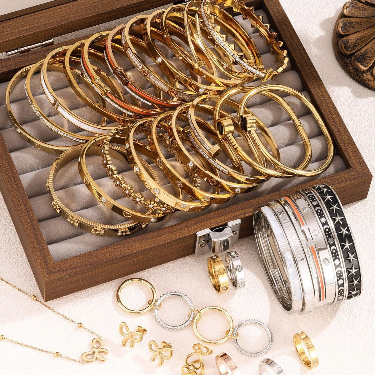 3-Piece Stainless Steel Stackable Bangle Set - Waterproof & Tarnish-Free