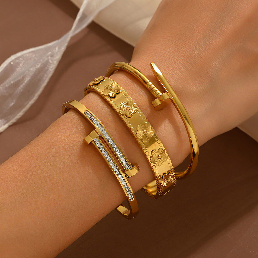 3-Piece Stainless Steel Stackable Bangle Set - Waterproof & Tarnish-Free