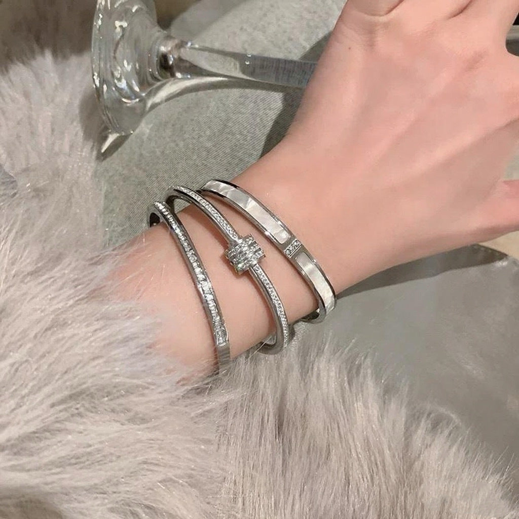 5-Piece Stainless Steel Stackable Bangle Set - Waterproof & Tarnish-Free
