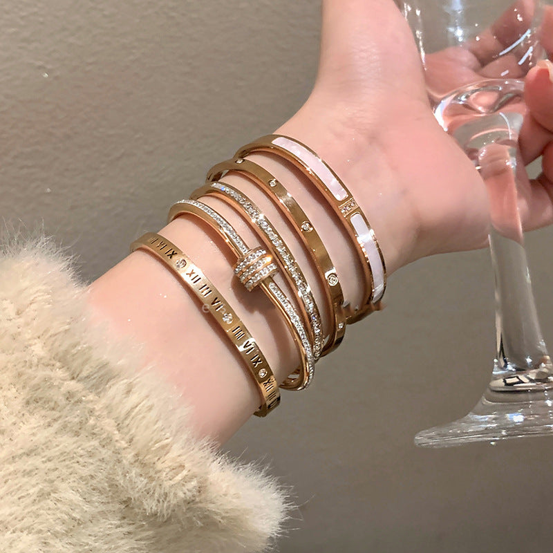 5-Piece Stainless Steel Stackable Bangle Set - Waterproof & Tarnish-Free