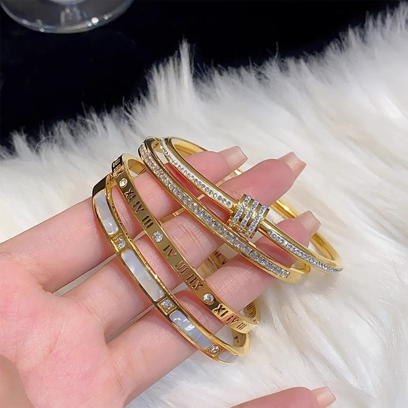 5-Piece Stainless Steel Stackable Bangle Set - Waterproof & Tarnish-Free