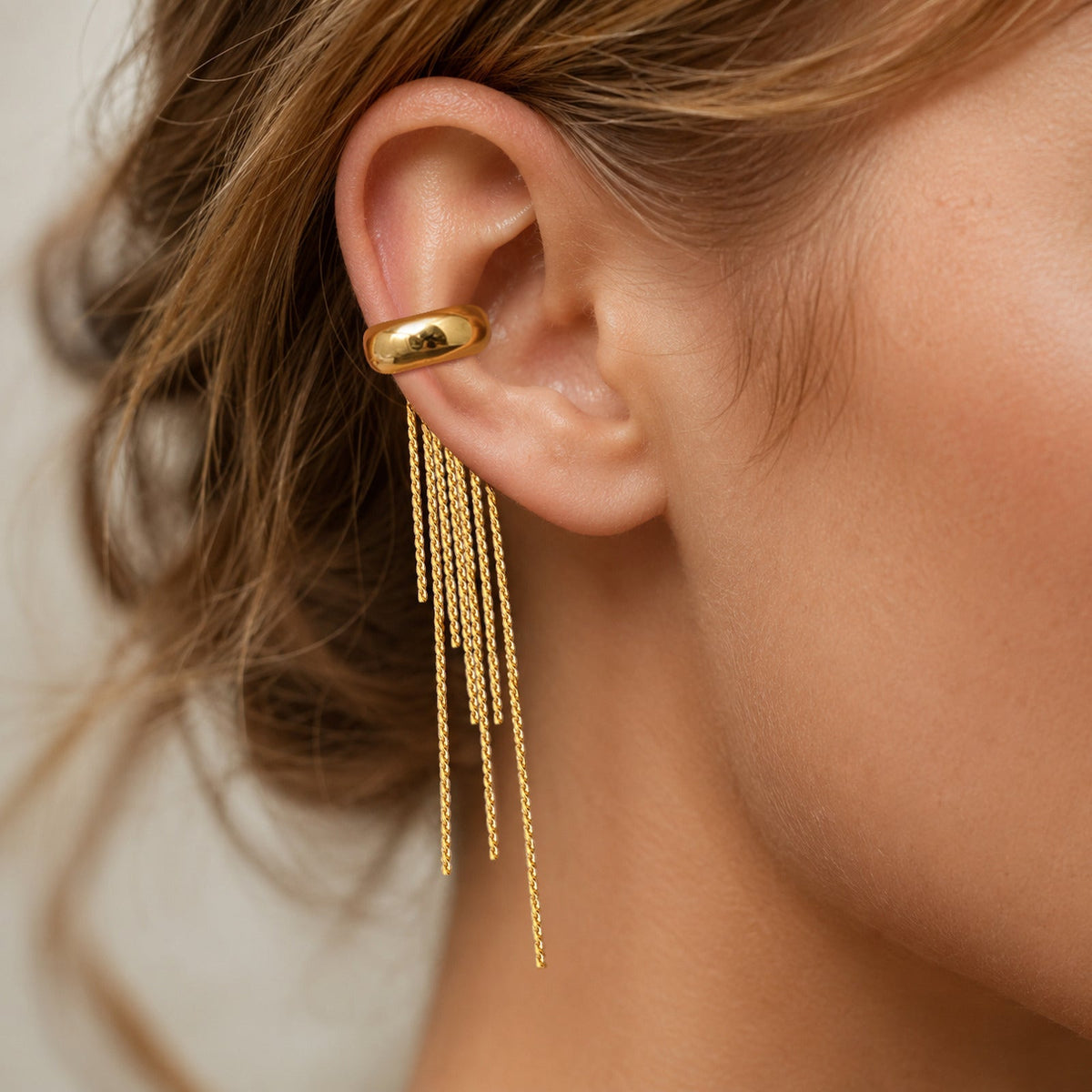 Cascading Chain Huggie Earrings - 14K Gold-Plated