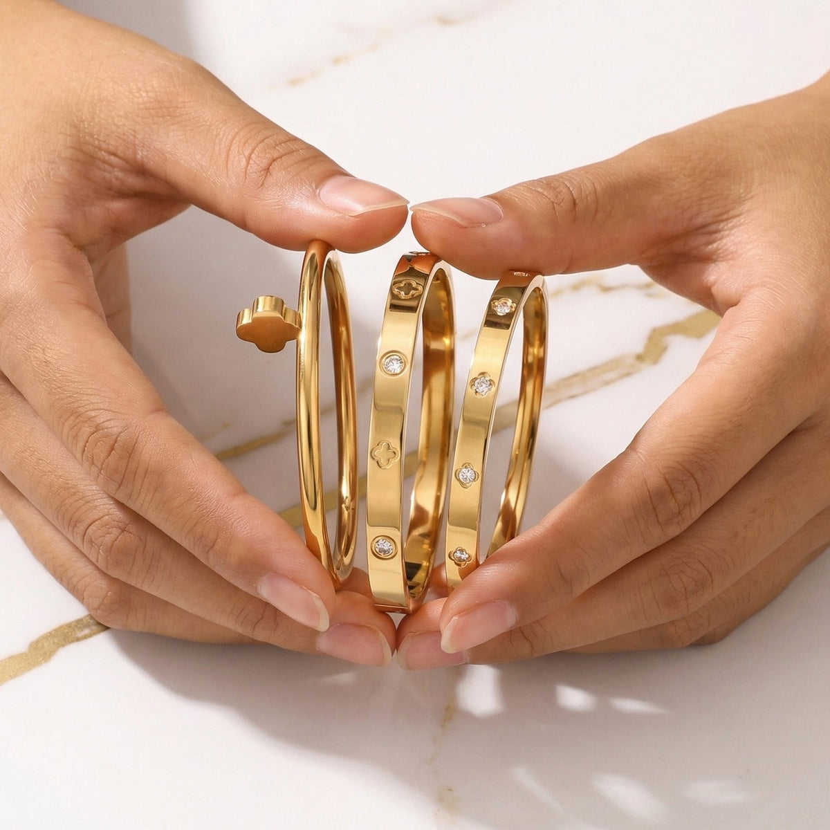 3-Piece Stainless Steel Stackable Bangle Set - Waterproof & Tarnish-Free
