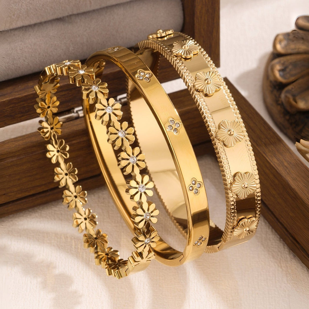 3-Piece Stainless Steel Stackable Bangle Set - Waterproof & Tarnish-Free