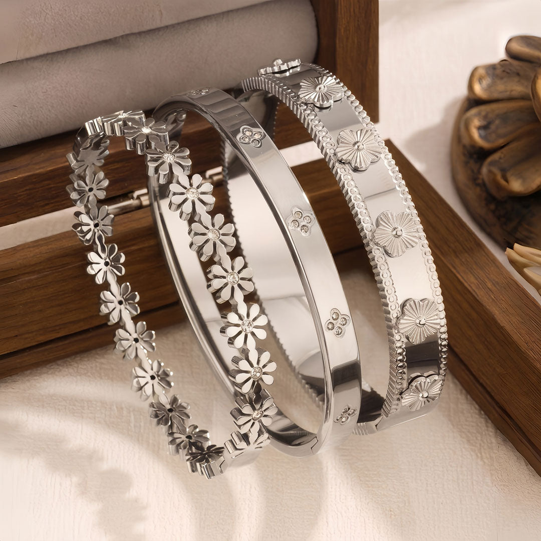 3-Piece Stainless Steel Stackable Bangle Set - Waterproof & Tarnish-Free