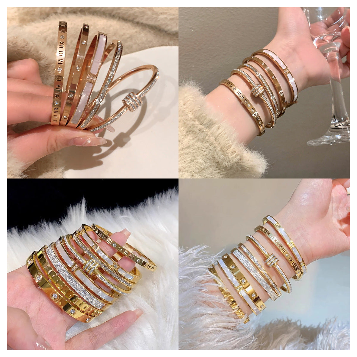 5-Piece Stainless Steel Stackable Bangle Set - Waterproof & Tarnish-Free