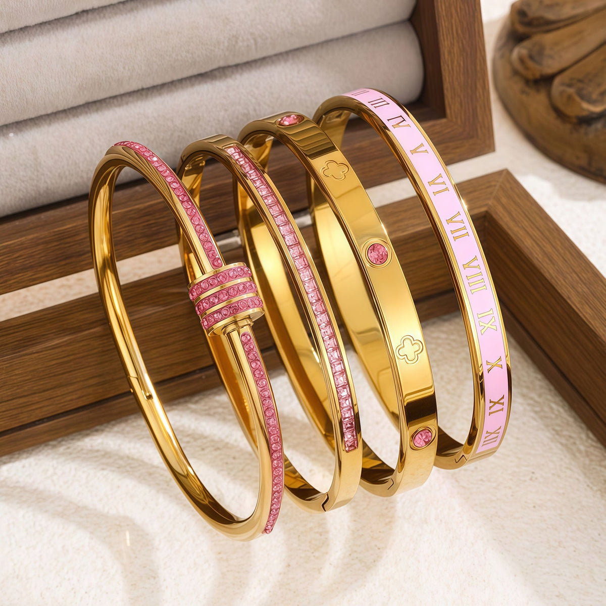 4-Piece Colorful Enamel Stainless Steel Bangles Set