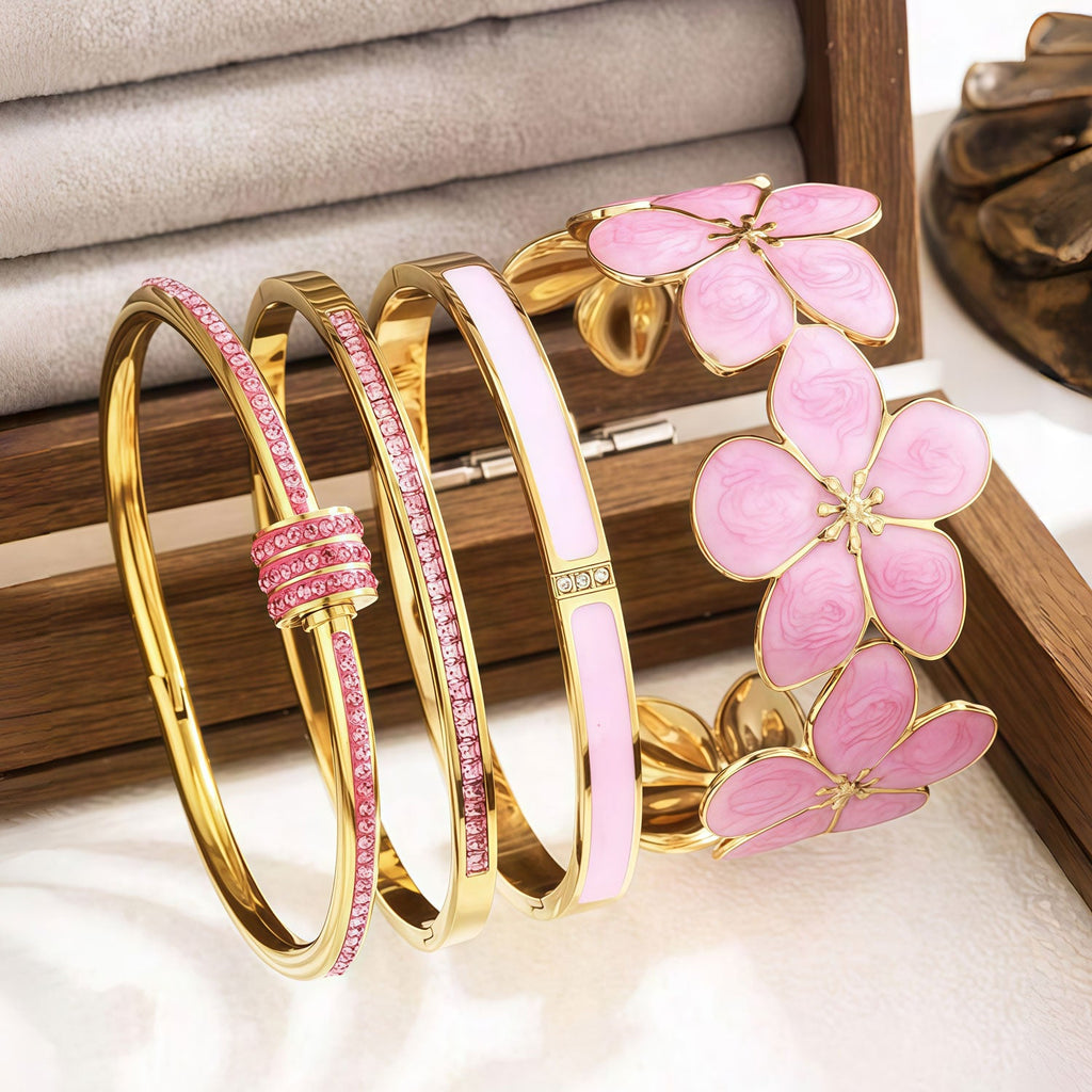 4-Piece Colorful Enamel Stainless Steel Bangles Set