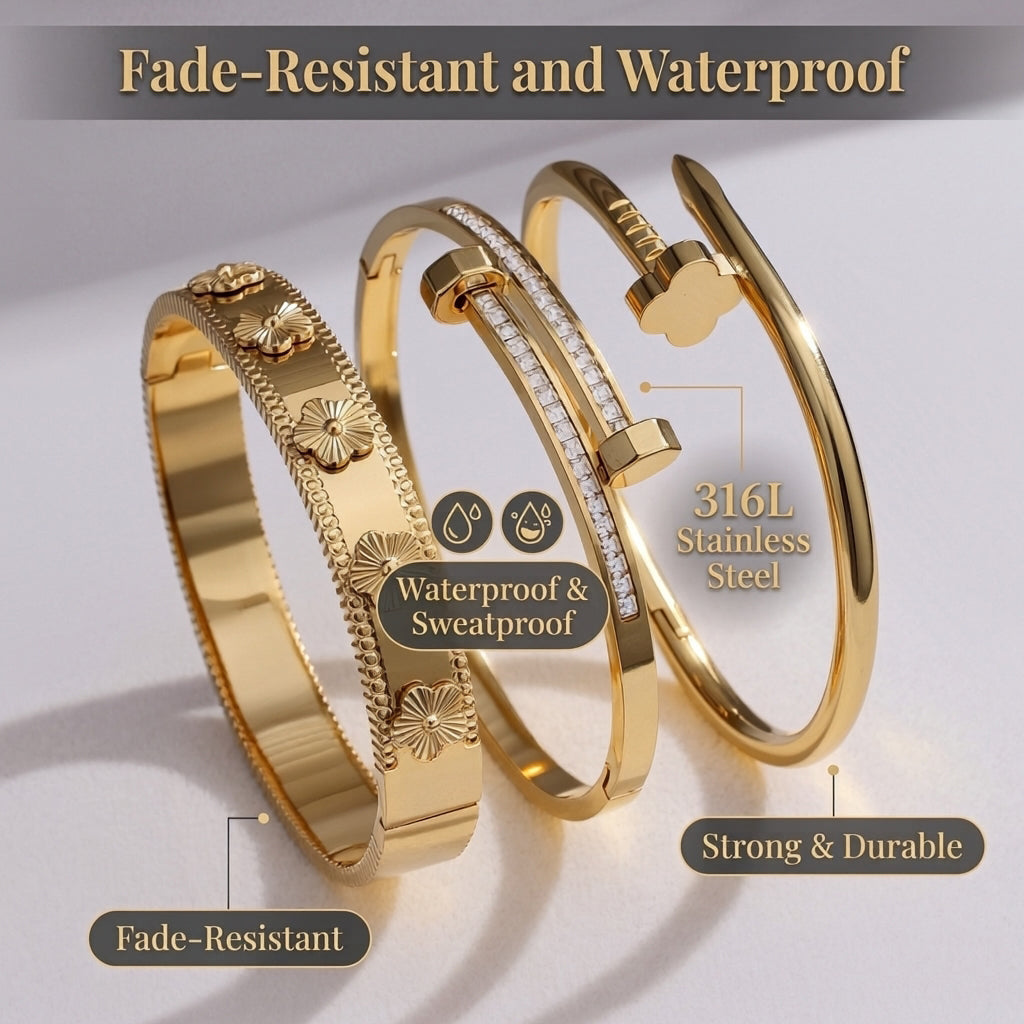 3-Piece Stainless Steel Stackable Bangle Set - Waterproof & Tarnish-Free
