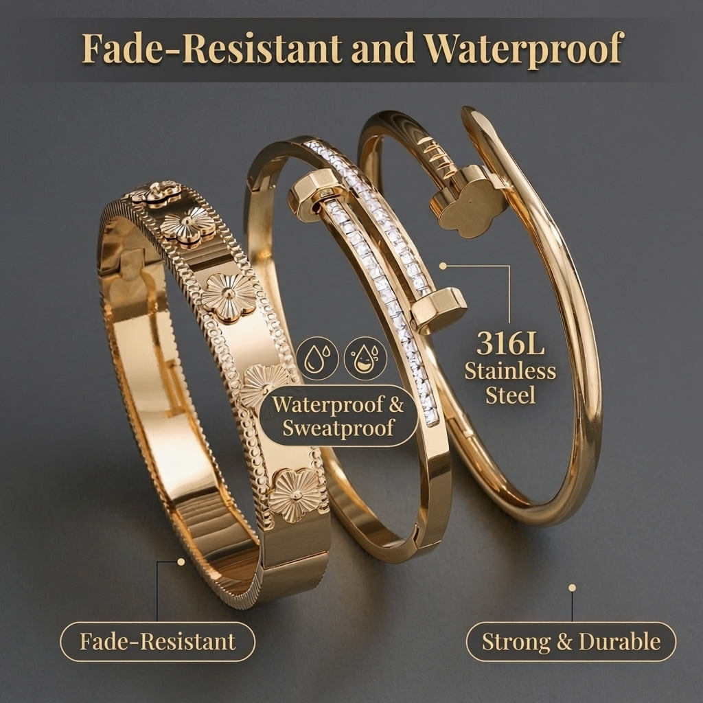 3-Piece Stainless Steel Stackable Bangle Set - Waterproof & Tarnish-Free