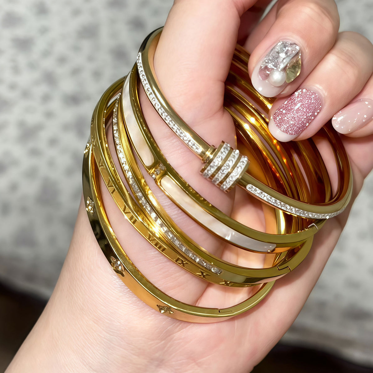 5-Piece Stainless Steel Stackable Bangle Set - Waterproof & Tarnish-Free