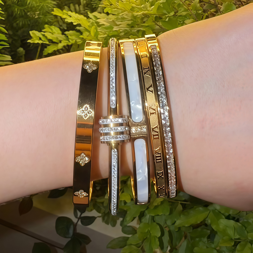 5-Piece Stainless Steel Stackable Bangle Set - Waterproof & Tarnish-Free