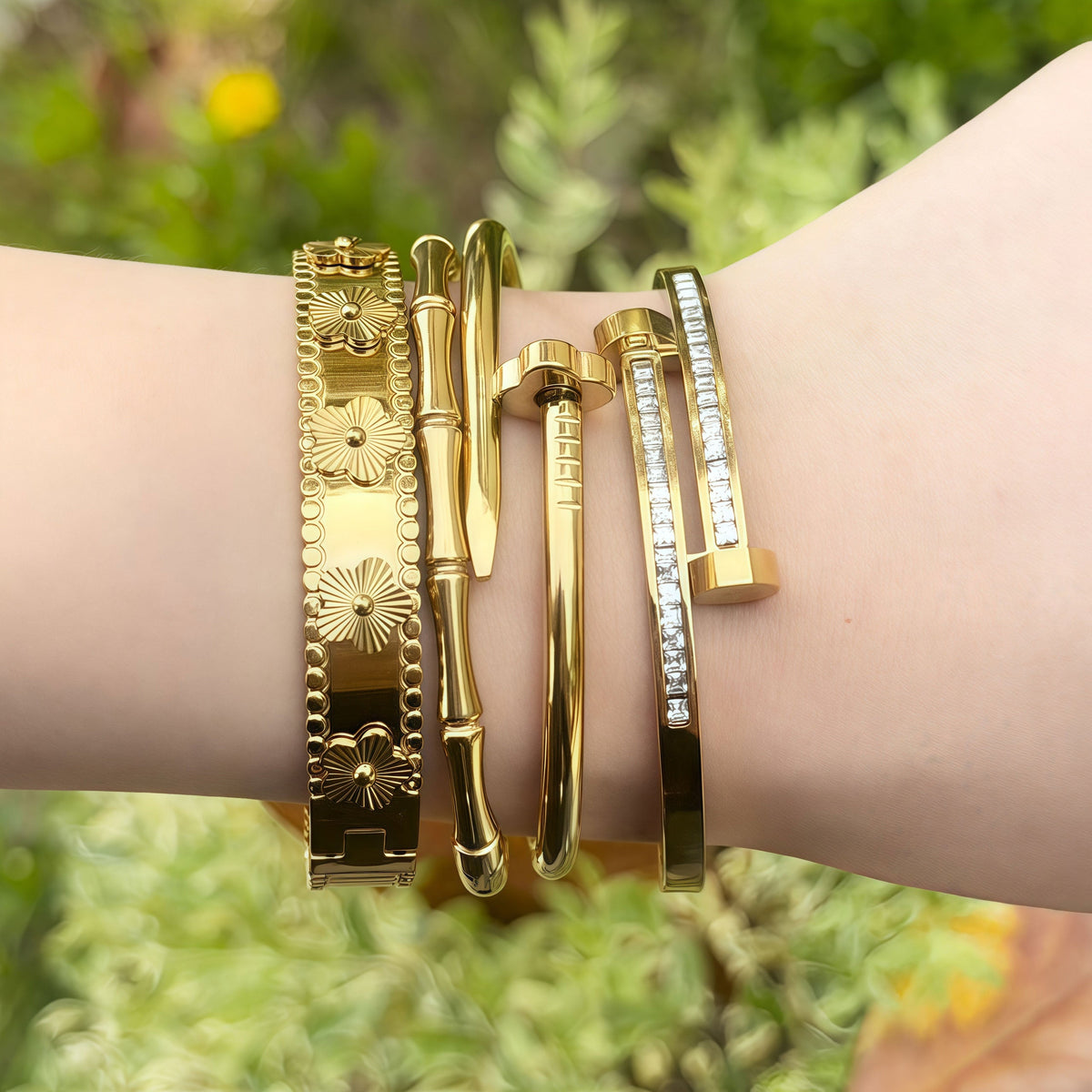 3-Piece Stainless Steel Stackable Bangle Set - Waterproof & Tarnish-Free