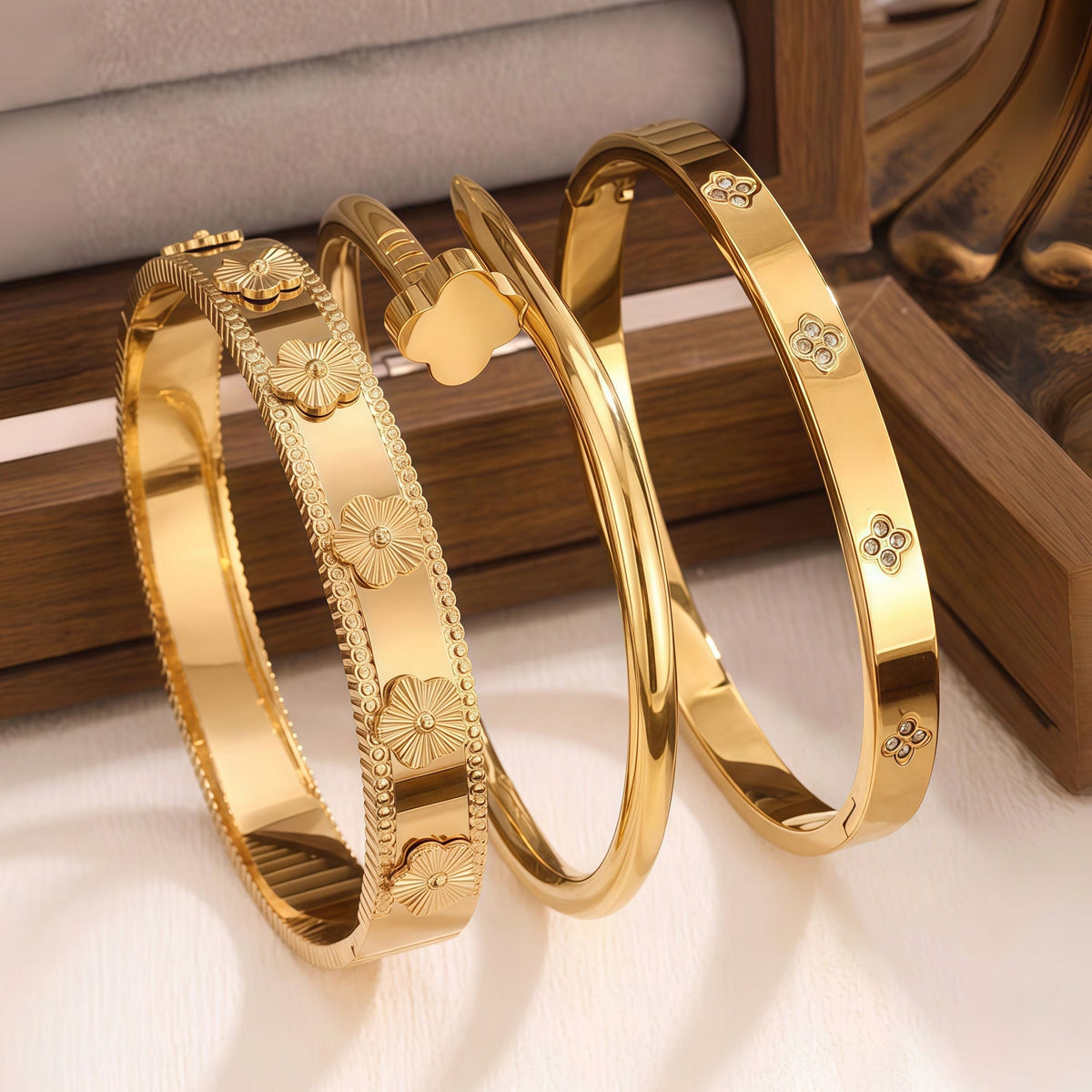3-Piece Stainless Steel Stackable Bangle Set - Waterproof & Tarnish-Free