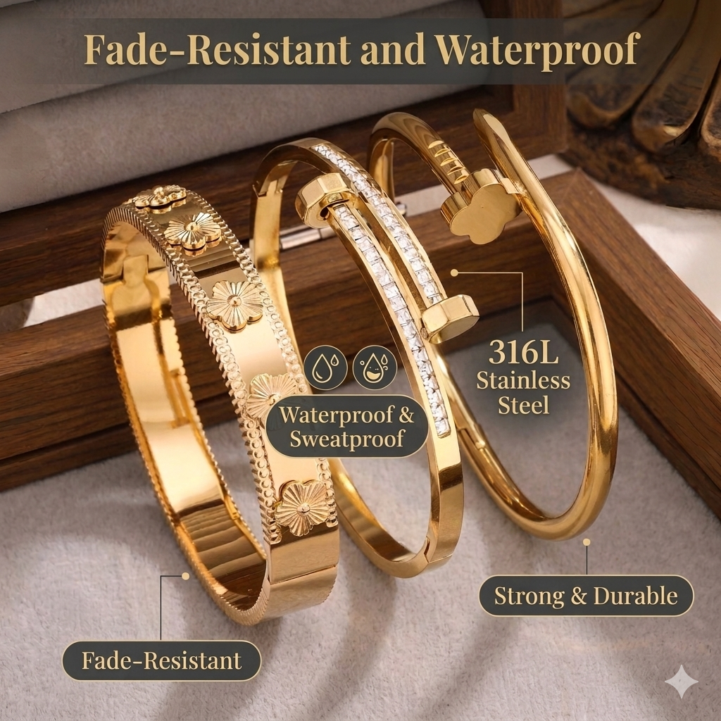3-Piece Stainless Steel Stackable Bangle Set - Waterproof & Tarnish-Free