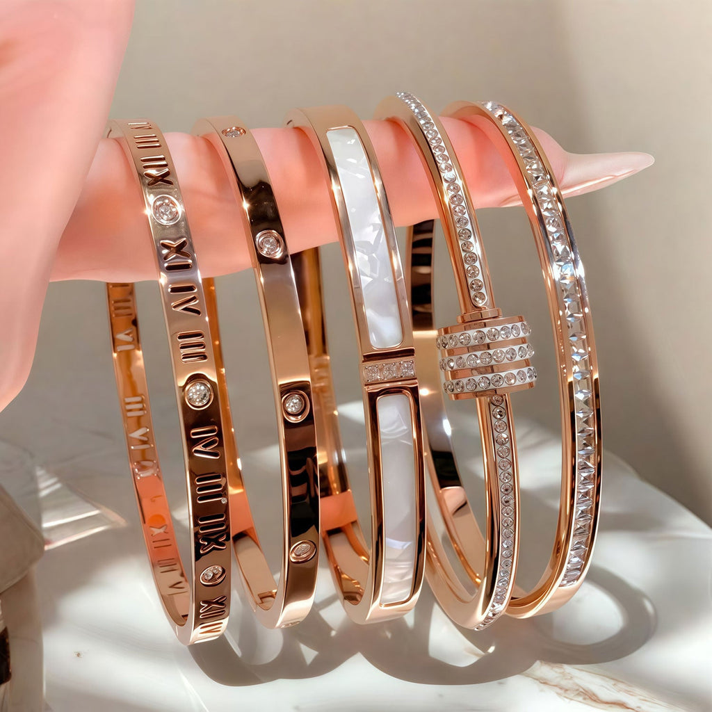 5-Piece Stainless Steel Stackable Bangle Set - Waterproof & Tarnish-Free
