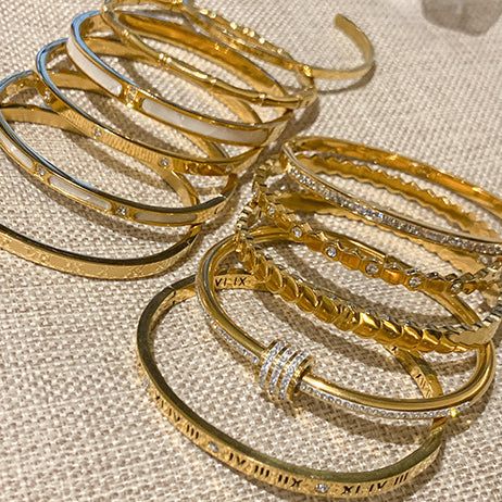 5-Piece Stainless Steel Stackable Bangle Set - Waterproof & Tarnish-Free