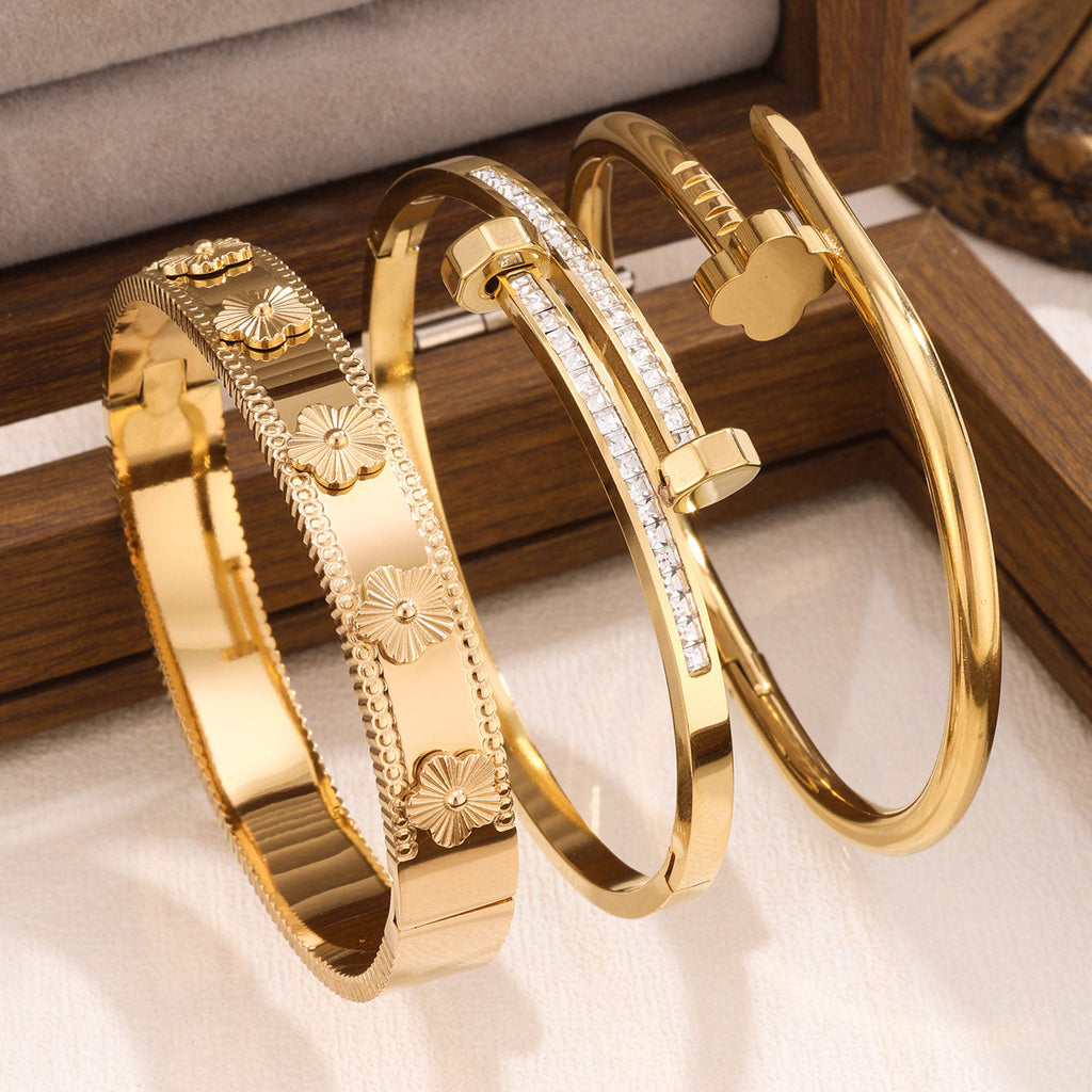 3-Piece Stainless Steel Stackable Bangle Set - Waterproof & Tarnish-Free